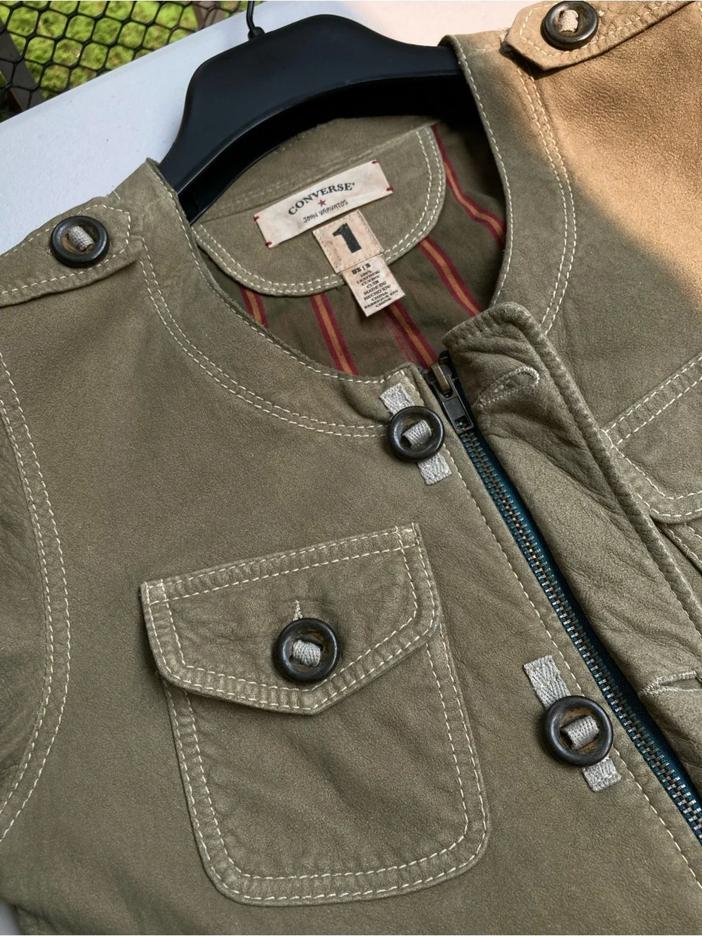 John Varvatos for Converse First School Apparel Series Green Leather Jacket Y2K